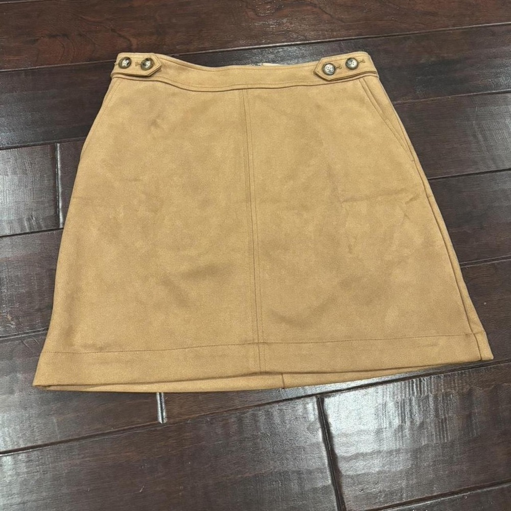 LOFT Camel Button-Accent Mini Skirt